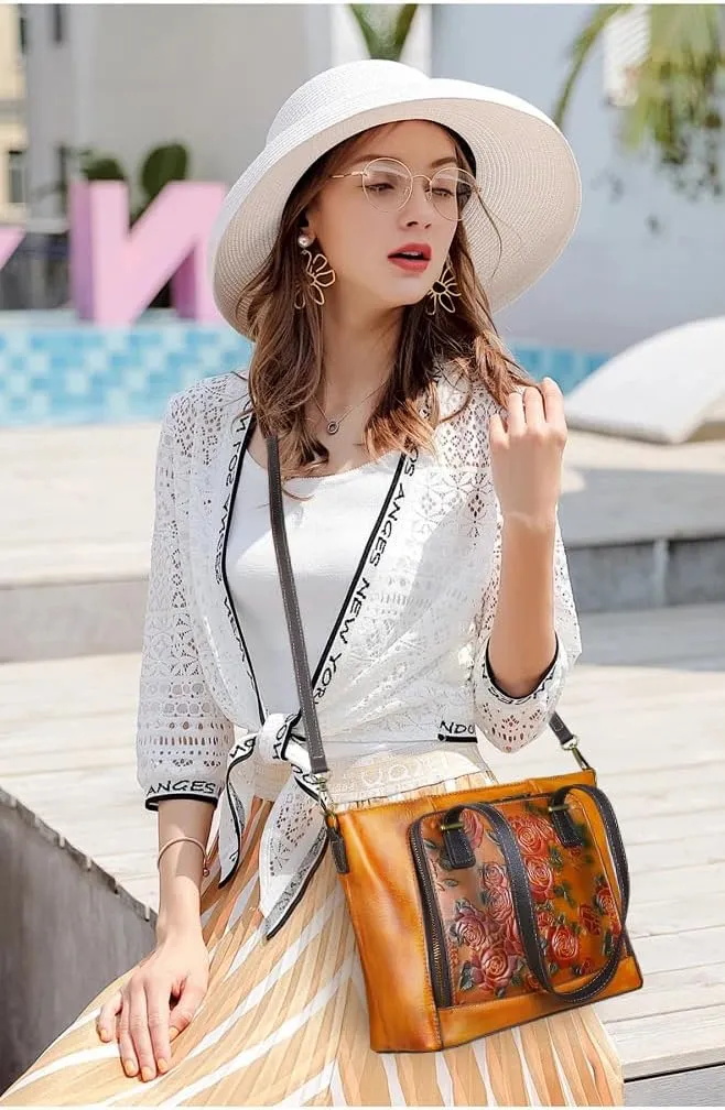 Crossbody Bag for Women Leather Shoulder Bag Top Handle Tote Purses Vintage Satchels Handbag Retro