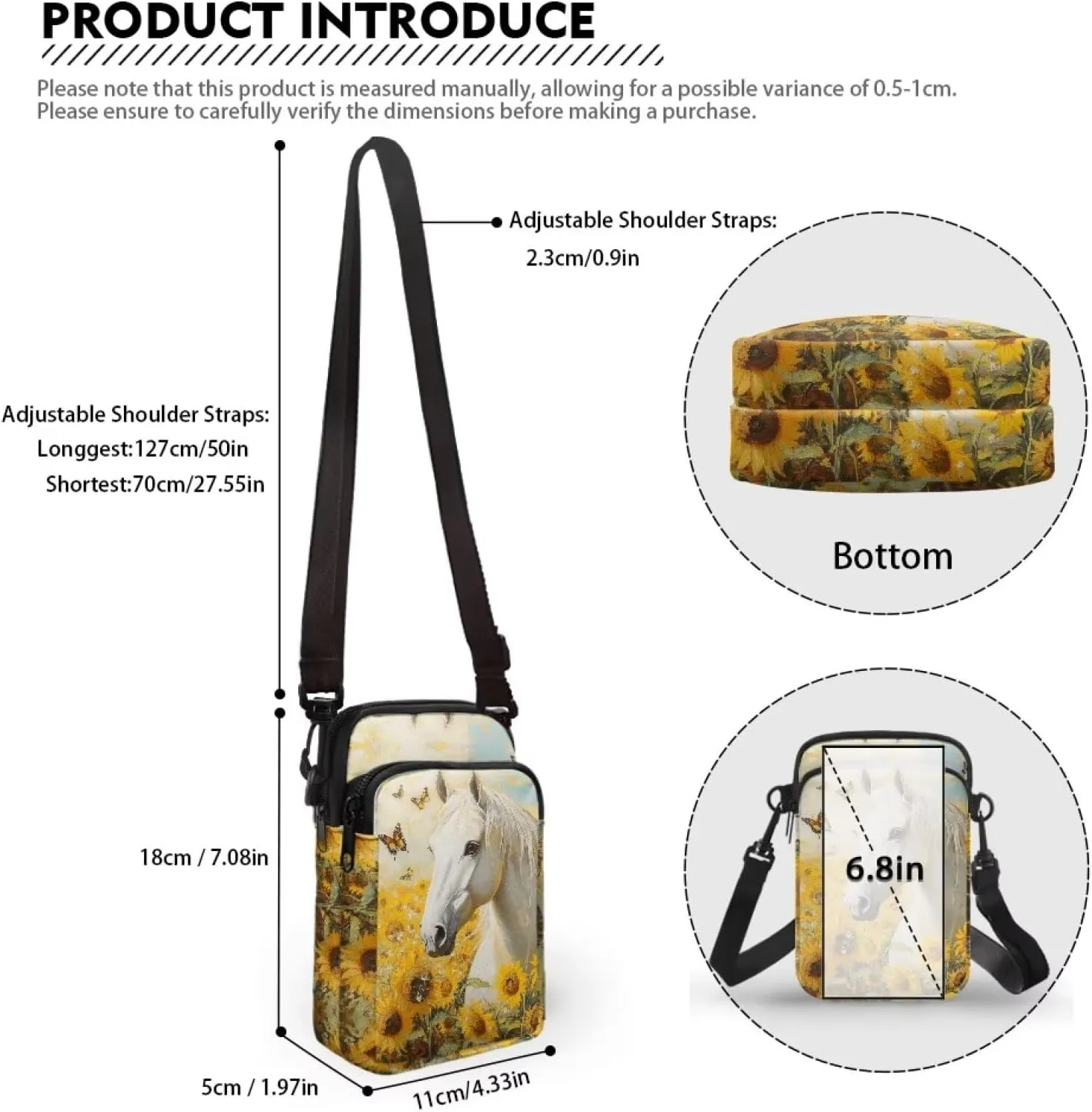 Crossbody Bag with Zipper Closure, Unisex Adult Small Messenger Bags Cell Phone Pouch