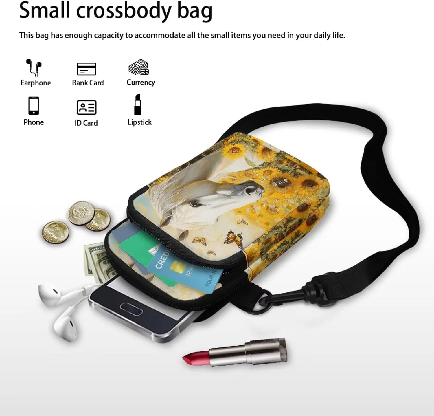 Crossbody Bag with Zipper Closure, Unisex Adult Small Messenger Bags Cell Phone Pouch