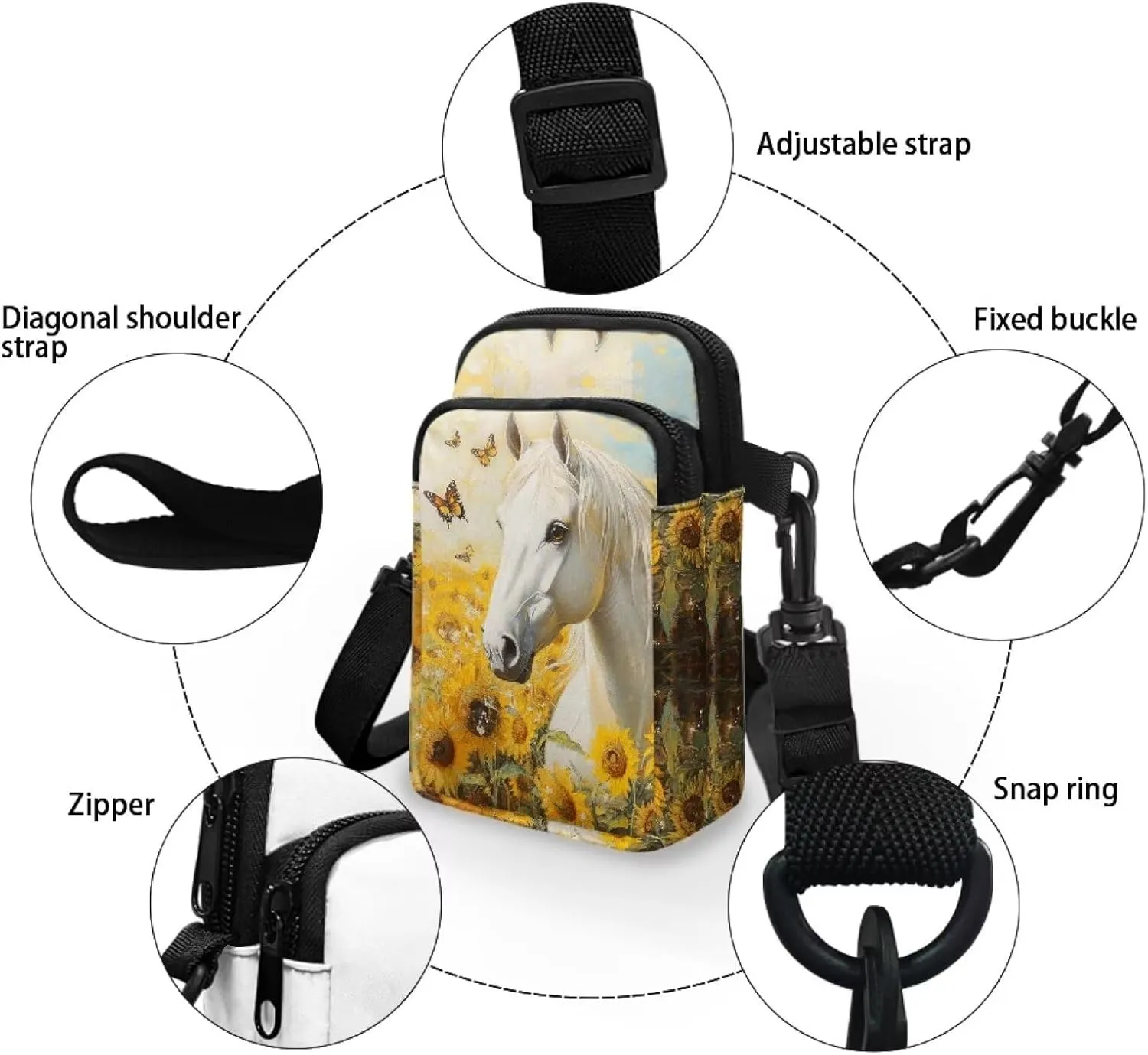 Crossbody Bag with Zipper Closure, Unisex Adult Small Messenger Bags Cell Phone Pouch