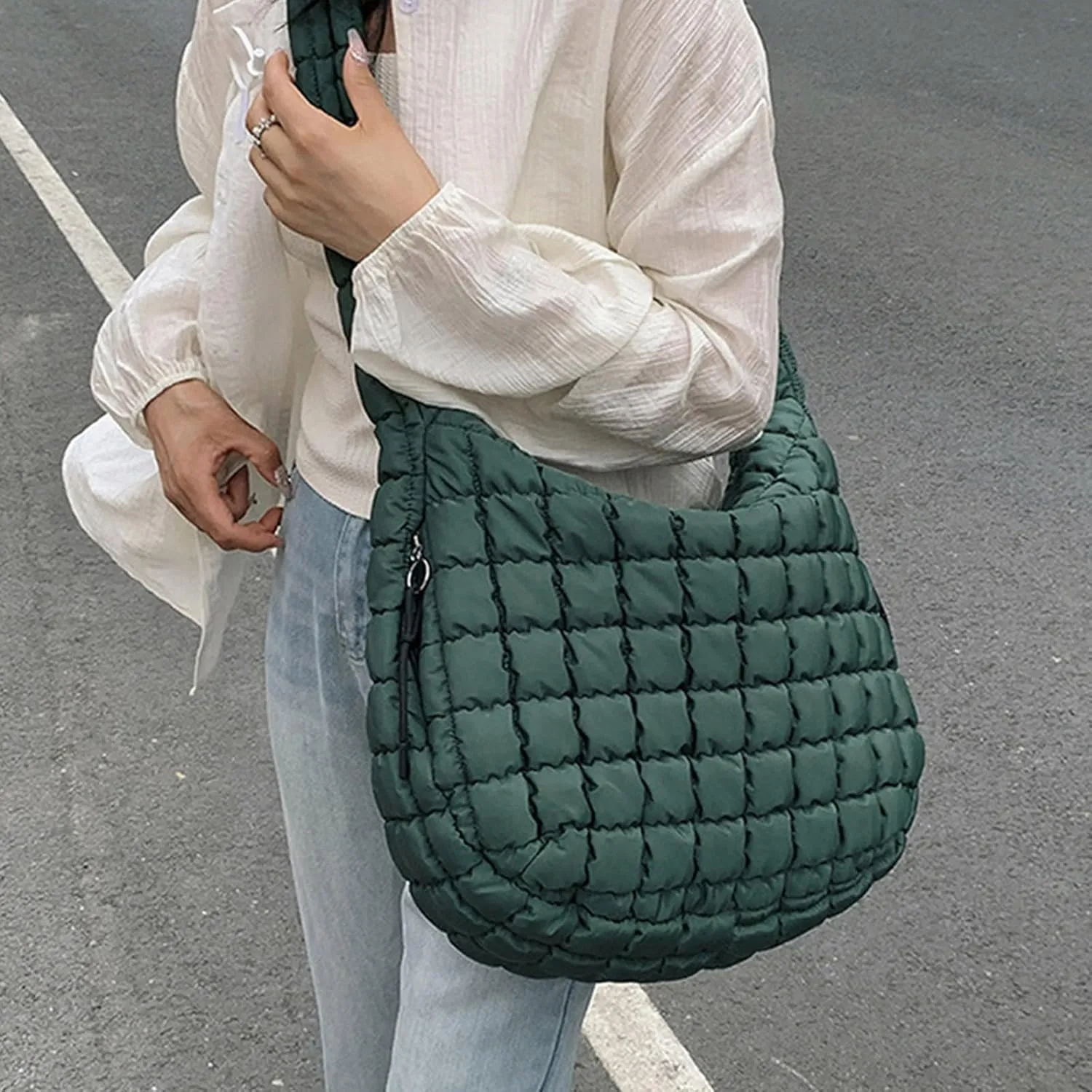 Crossbody Handbag Purse Pleated Clouds Bag Fashion Shoulder Tote Dumpling Bag Large Capacity Down Cotton Armpit Women's