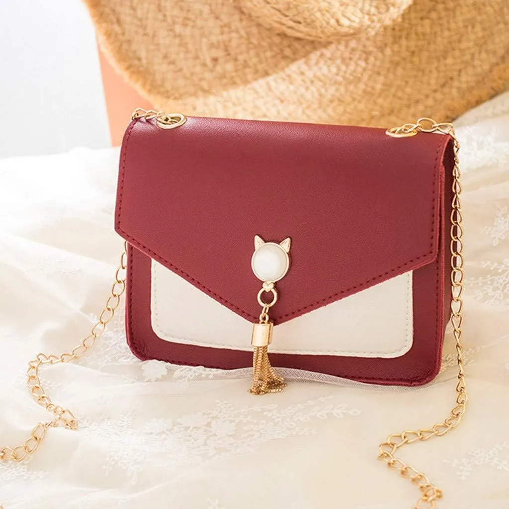 Crossbody Zipper Bag Phone Small Shoulder Cat Women Fringe Bag Messenger Mobile Cover