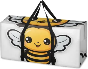Cute Bee Extra Large Moving Bags Heavy Duty Storage Bags Artistic Bee Cloth Wrap Around Handles Double Zipper Reusable Convenient Foldable Storage Tote for Travel Camping Space Save