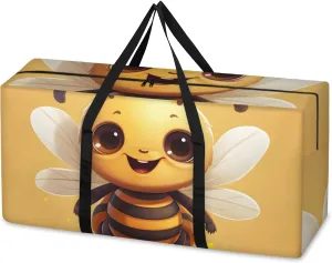Cute Bee Extra Large Moving Bags Heavy Duty Storage Bags Fantastic Bee Cloth Wrap Around Handles Double Zipper Reusable Convenient Foldable Storage Tote for Travel Camping Space Save