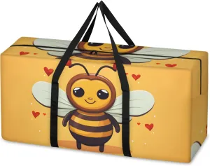Cute Bee Extra Large Moving Bags Heavy Duty Storage Bags Heart Bee Cloth Wrap Around Handles Double Zipper Reusable Convenient Foldable Storage Tote for Travel Camping Space Save