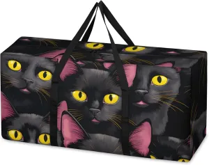 Cute Cat Extra Large Moving Bags Heavy Duty Storage Bags Abstract Cat Cloth Wrap Around Handles Double Zipper Reusable Convenient Foldable Storage Tote for Travel Camping Space Save