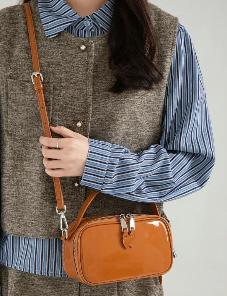 Cute Glossy Vegan Leather Handnag Purse for Women Small Tote Crossbody Bag Y2k Shoulder Satchels 2025
