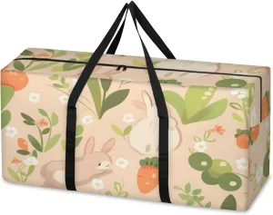 Cute Rabbit Extra Large Moving Bags Heavy Duty Storage Bags Abstract Rabbit Cloth Wrap Around Handles Double Zipper Reusable Convenient Foldable Storage Tote for Travel Camping Space Save