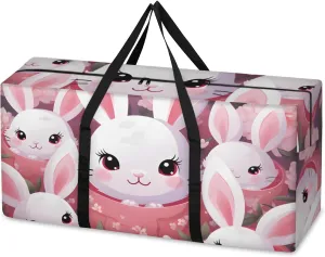 Cute Rabbit Extra Large Moving Bags Heavy Duty Storage Bags Colorful Rabbit Cloth Wrap Around Handles Double Zipper Reusable Convenient Foldable Storage Tote for Travel Camping Space Save
