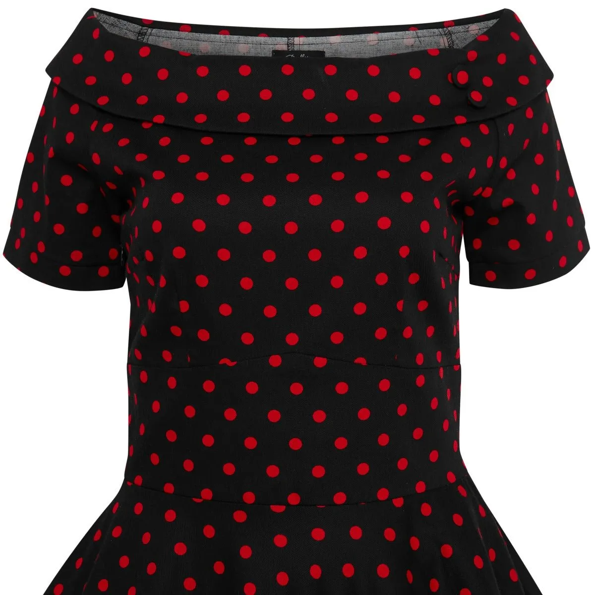 Darlene Retro Polka Dot Swing Dress in Black-Red