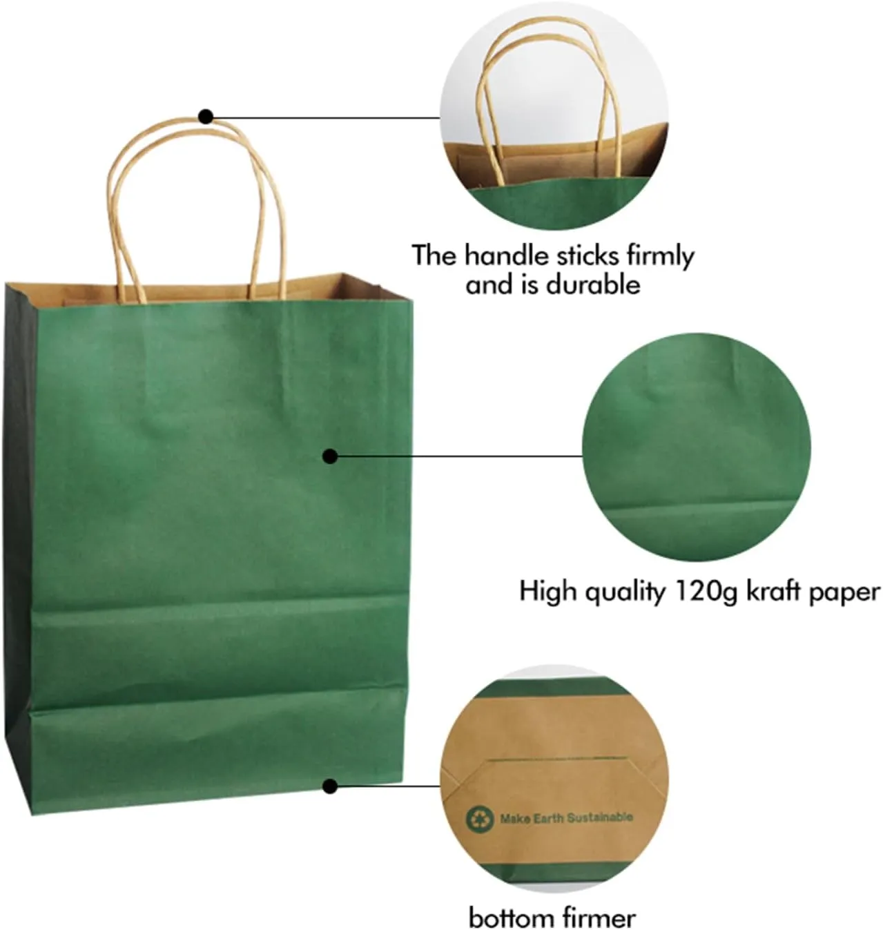 DechoPak 100pcs Dark Green Gift Bags, 8.3x4.3x10.6 Inch Green Paper Bags with Handles, Medium Kraft Party Favor Goodie Bag Bulk for Birthday Baby Shower Valentine's Day Christmas Retail Business