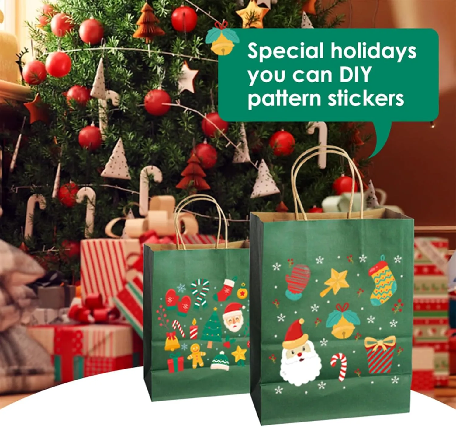 DechoPak 100pcs Dark Green Gift Bags, 8.3x4.3x10.6 Inch Green Paper Bags with Handles, Medium Kraft Party Favor Goodie Bag Bulk for Birthday Baby Shower Valentine's Day Christmas Retail Business