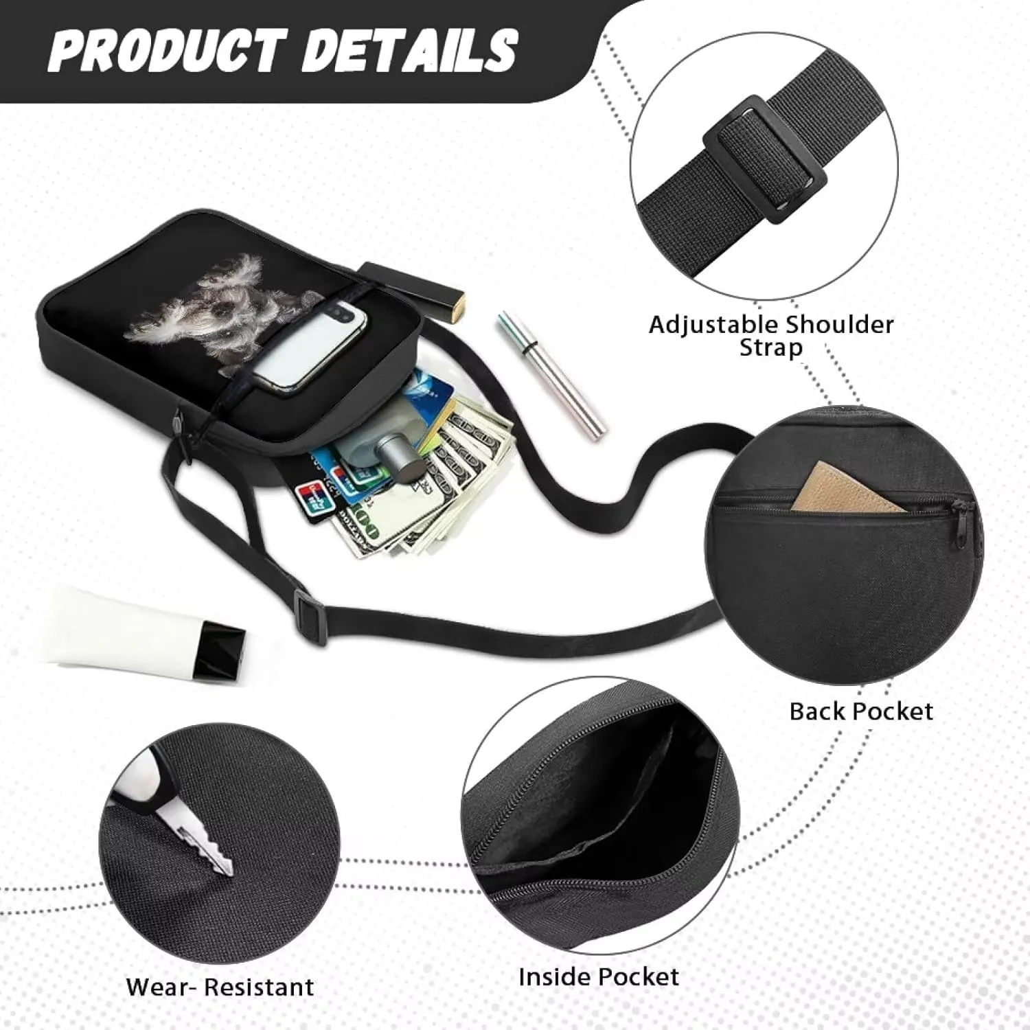Dog Print Women's Crossbody Bags Waterproof Shoulder Bag Satchel Messenger Bags with Pockets