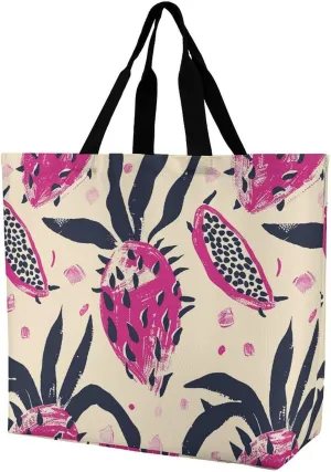 Dragon Fruit Pattern Beach Bag Reusable Tote Bag Foldable Grocery Bags Women Shopping Bags for Daily Essentials