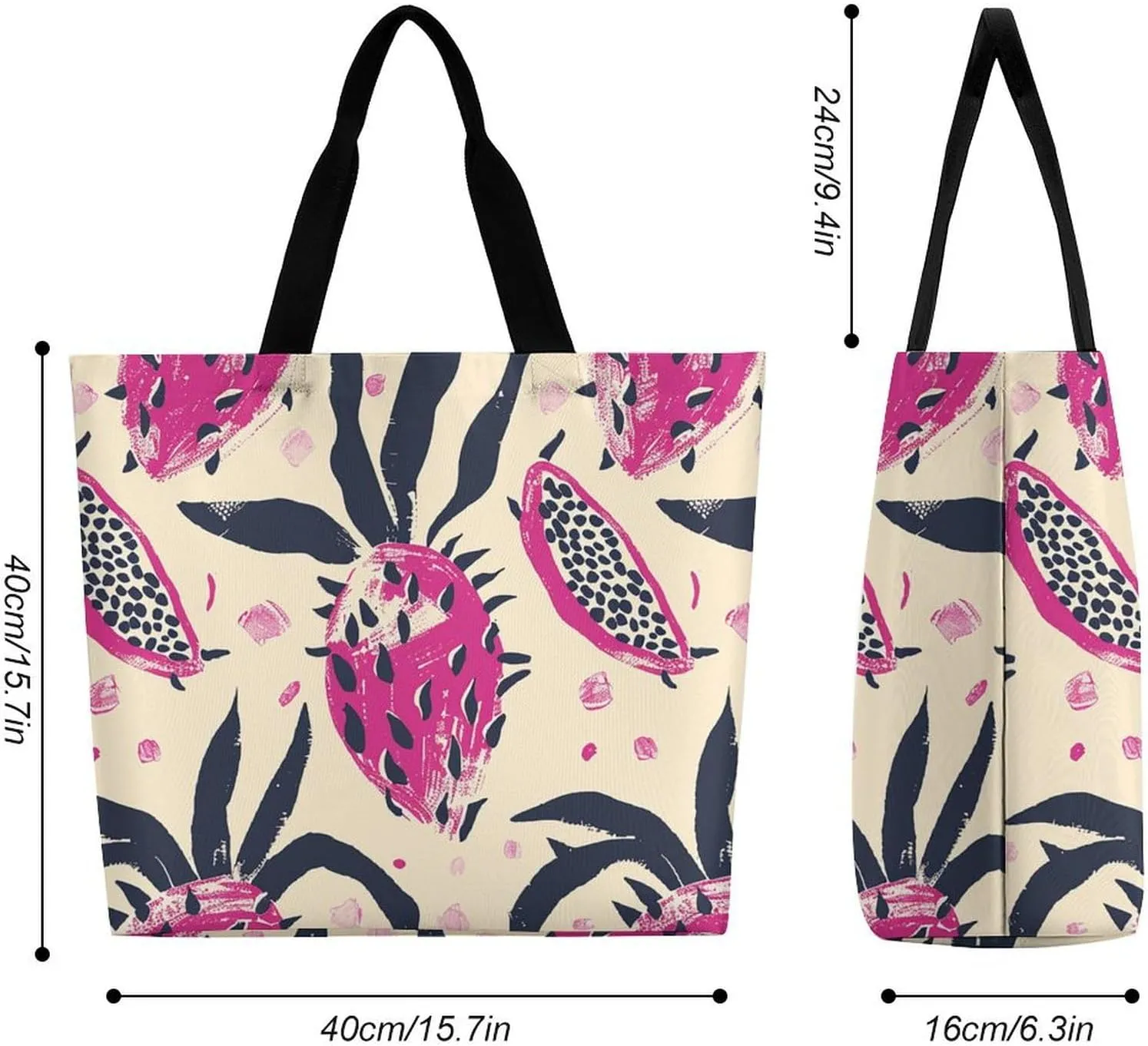 Dragon Fruit Pattern Beach Bag Reusable Tote Bag Foldable Grocery Bags Women Shopping Bags for Daily Essentials