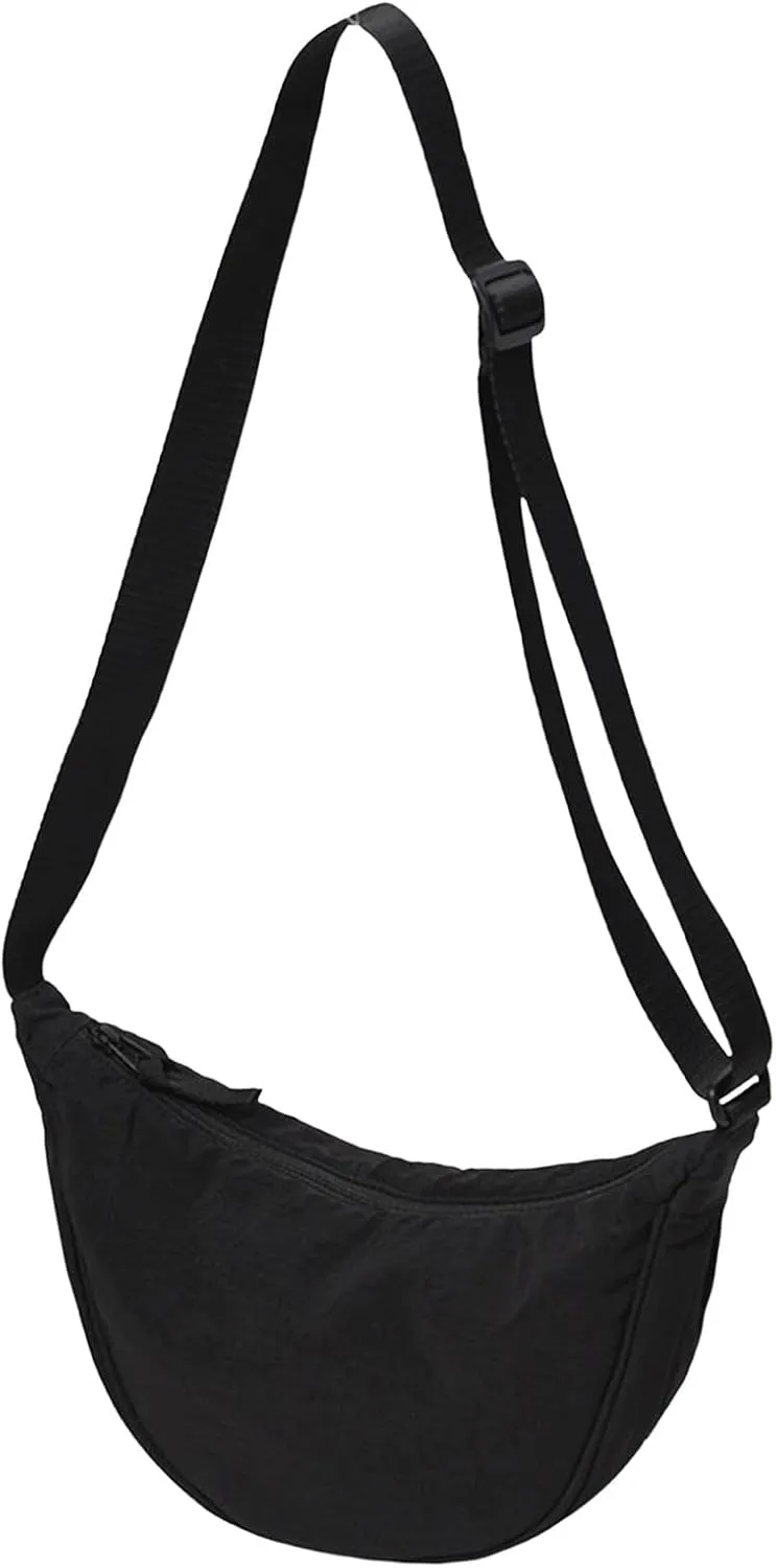 Dumpling Women Armpit Bags Nylon Simple Shoulder Bag Design Crossbody Bag Wax Canvas Messenger Bags (Black, One Size)