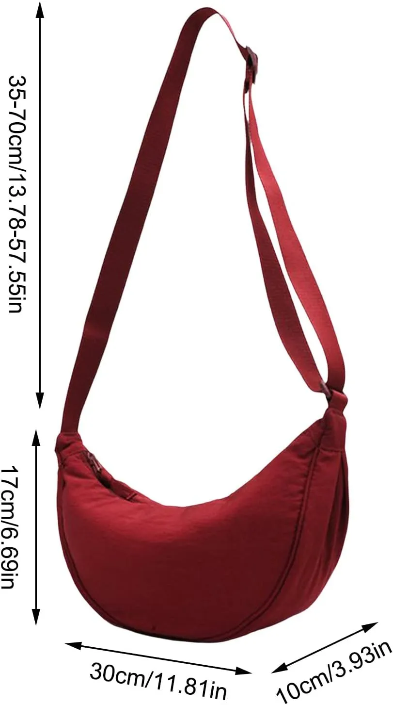 Dumpling Women Armpit Bags Nylon Simple Shoulder Bag Design Crossbody Bag Wax Canvas Messenger Bags (Black, One Size)
