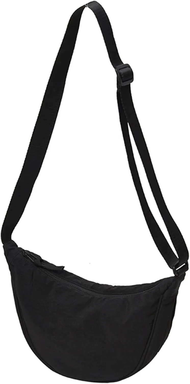 Dumpling Women Armpit Bags Nylon Simple Shoulder Bag Design Crossbody Bag Wax Canvas Messenger Bags (Black, One Size)