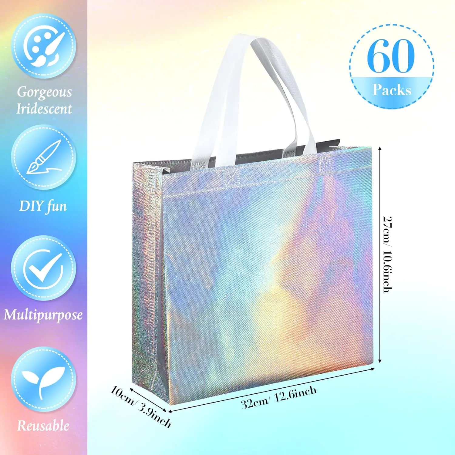 Eccliy 60 Pcs Reusable Gift Tote Bags Cna Week Gifts 2025 Grocery Shopping Bag with Handles Thank You for Bridesmaid Wedding(Iridescent)