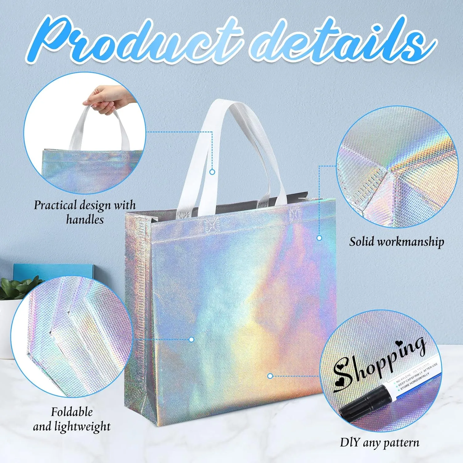Eccliy 60 Pcs Reusable Gift Tote Bags Cna Week Gifts 2025 Grocery Shopping Bag with Handles Thank You for Bridesmaid Wedding(Iridescent)