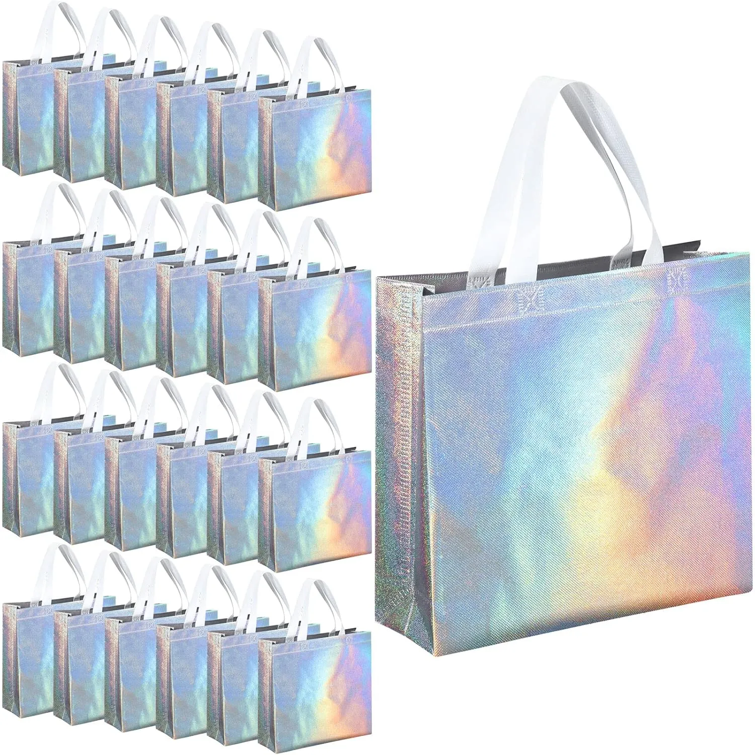 Eccliy 60 Pcs Reusable Gift Tote Bags Cna Week Gifts 2025 Grocery Shopping Bag with Handles Thank You for Bridesmaid Wedding(Iridescent)