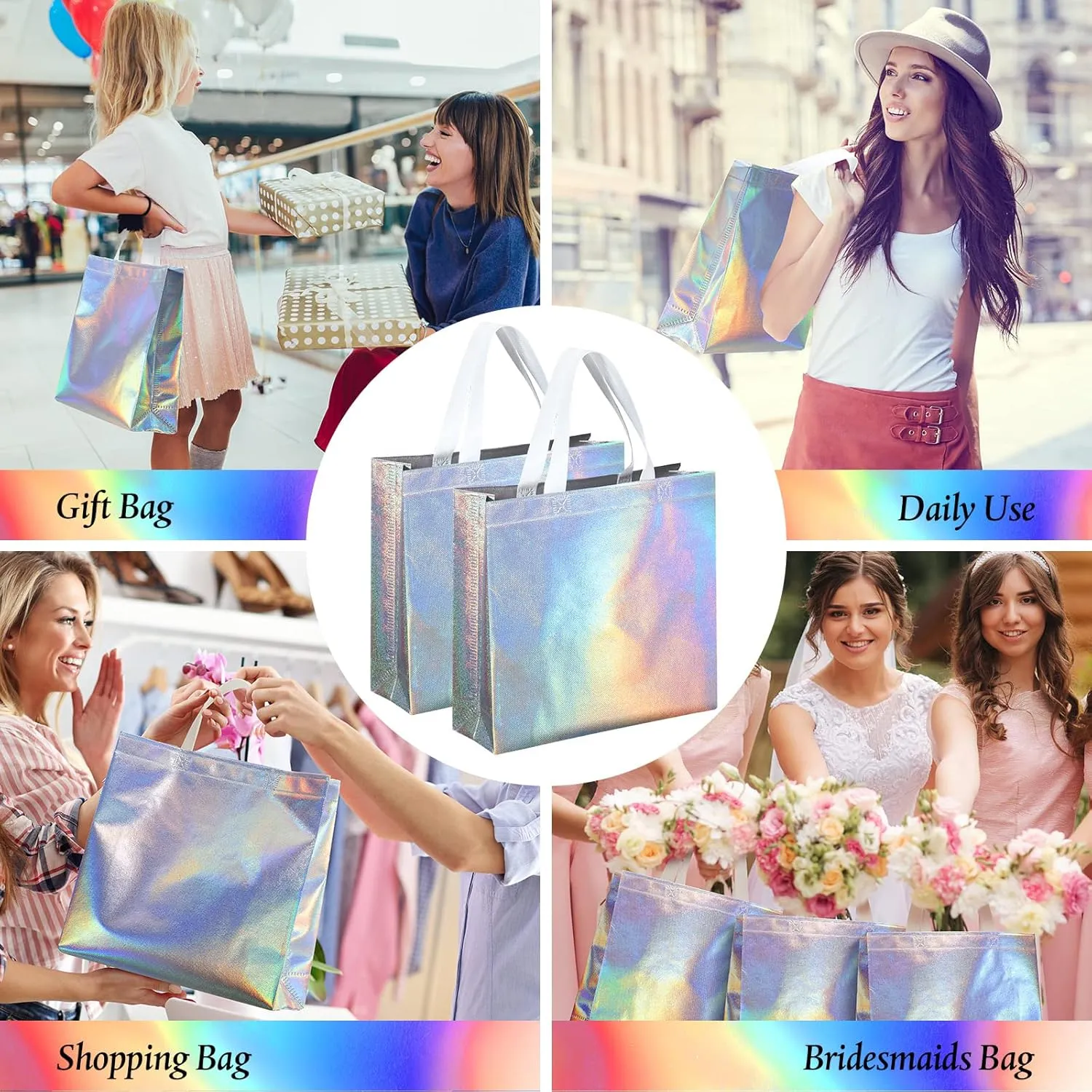 Eccliy 60 Pcs Reusable Gift Tote Bags Cna Week Gifts 2025 Grocery Shopping Bag with Handles Thank You for Bridesmaid Wedding(Iridescent)