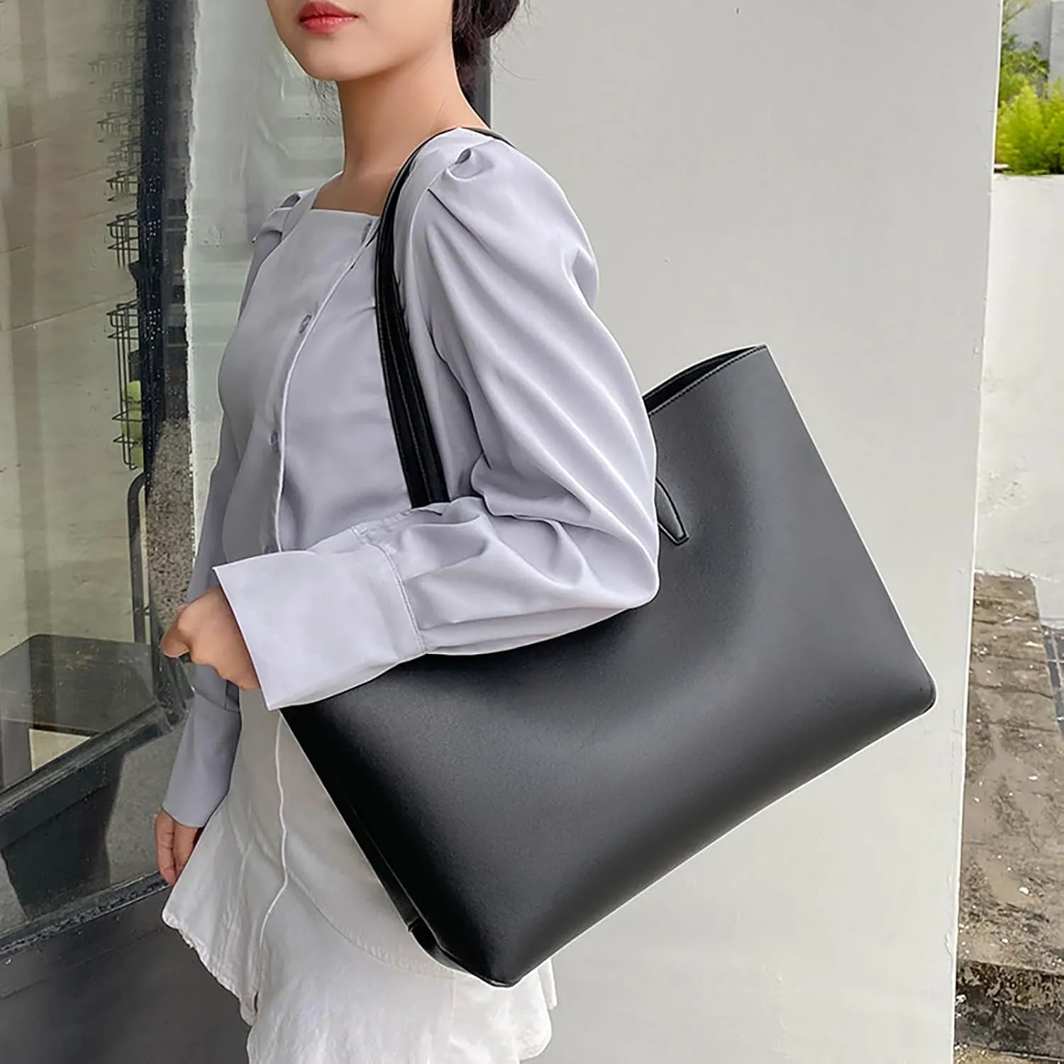 Elegant Satchel Bags for Women Lightweight Tote Shoulder Bags Satchel Black Purses Cute Spring Purse(Black)