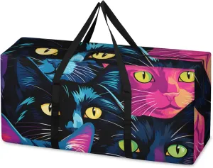 Fantastic Cat Extra Large Moving Bags Heavy Duty Storage Bags Abstract Cat Cloth Wrap Around Handles Double Zipper Reusable Convenient Foldable Storage Tote for Travel Camping Space Save