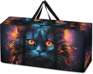 Fantastic Cat Extra Large Moving Bags Heavy Duty Storage Bags Glowing Cat Cloth Wrap Around Handles Double Zipper Reusable Convenient Foldable Storage Tote for Travel Camping Space Save