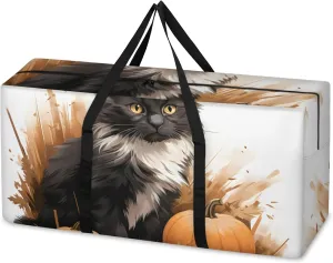 Fantastic Cat Extra Large Moving Bags Heavy Duty Storage Bags Pumpkin Cloth Wrap Around Handles Double Zipper Reusable Convenient Foldable Storage Tote for Travel Camping Space Save