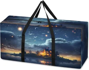Fantastic Galaxy Extra Large Moving Bags Heavy Duty Storage Bags Glowing Galaxy Cloth Wrap Around Handles Double Zipper Reusable Convenient Foldable Storage Tote for Travel Camping Space Save