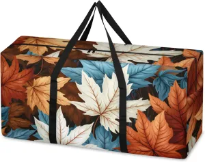 Fantastic Maple Leaves Extra Large Moving Bags Heavy Duty Storage Bags Colorful Leaves Cloth Wrap Around Handles Double Zipper Reusable Convenient Foldable Storage Tote for Travel Camping Space Save