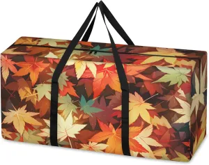 Fantastic Maple Leaves Extra Large Moving Bags Heavy Duty Storage Bags Watercolor Leaves Cloth Wrap Around Handles Double Zipper Reusable Convenient Foldable Storage Tote for Travel Camping Space Save