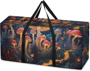 Fantastic Mushrooms Extra Large Moving Bags Heavy Duty Storage Bags Artistic Mushrooms Cloth Wrap Around Handles Double Zipper Reusable Convenient Foldable Storage Tote for Travel Camping Space Save