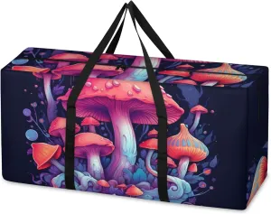 Fantastic Mushrooms Extra Large Moving Bags Heavy Duty Storage Bags Bright Mushrooms Cloth Wrap Around Handles Double Zipper Reusable Convenient Foldable Storage Tote for Travel Camping Space Save