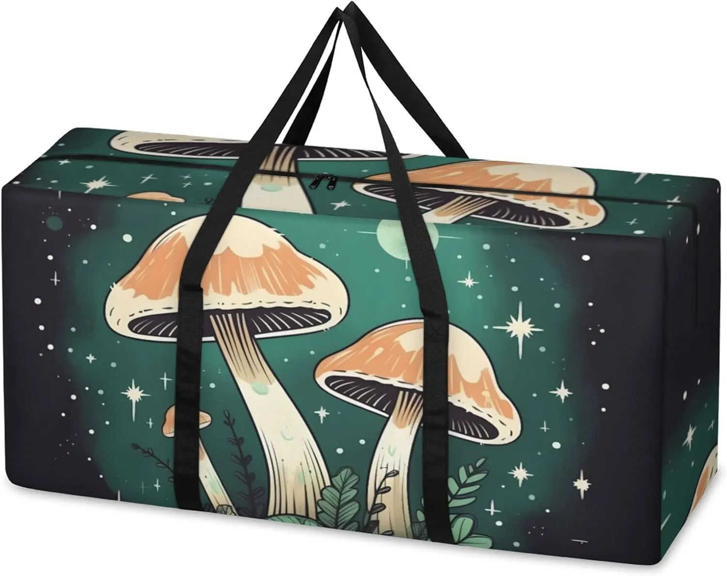 Fantastic Mushrooms Extra Large Moving Bags Heavy Duty Storage Bags Glitter Mushrooms Cloth Wrap Around Handles Double Zipper Reusable Convenient Foldable Storage Tote for Travel Camping Space Save