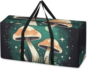 Fantastic Mushrooms Extra Large Moving Bags Heavy Duty Storage Bags Glitter Mushrooms Cloth Wrap Around Handles Double Zipper Reusable Convenient Foldable Storage Tote for Travel Camping Space Save