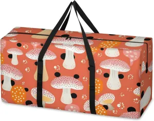 Fantastic Mushrooms Extra Large Moving Bags Heavy Duty Storage Bags Graffiti Mushrooms Cloth Wrap Around Handles Double Zipper Reusable Convenient Foldable Storage Tote for Travel Camping Space Save