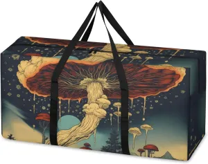 Fantastic Mushrooms Extra Large Moving Bags Heavy Duty Storage Bags Modern Mushrooms Cloth Wrap Around Handles Double Zipper Reusable Convenient Foldable Storage Tote for Travel Camping Space Save