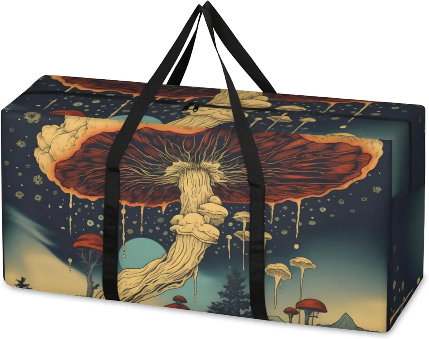 Fantastic Mushrooms Extra Large Moving Bags Heavy Duty Storage Bags Modern Mushrooms Cloth Wrap Around Handles Double Zipper Reusable Convenient Foldable Storage Tote for Travel Camping Space Save