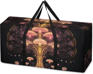 Fantastic Mushrooms Extra Large Moving Bags Heavy Duty Storage Bags Retro Mushrooms Cloth Wrap Around Handles Double Zipper Reusable Convenient Foldable Storage Tote for Travel Camping Space Save
