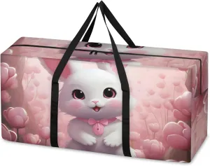 Fantastic Rabbit Extra Large Moving Bags Heavy Duty Storage Bags Cartoon Rabbit Cloth Wrap Around Handles Double Zipper Reusable Convenient Foldable Storage Tote for Travel Camping Space Save