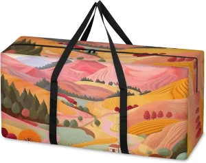 Fantastic Village Extra Large Moving Bags Heavy Duty Storage Bags Abstract Village Cloth Wrap Around Handles Double Zipper Reusable Convenient Foldable Storage Tote for Travel Camping Space Save