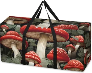 Flowers Mushrooms Extra Large Moving Bags Heavy Duty Storage Bags Abstract Mushrooms Cloth Wrap Around Handles Double Zipper Reusable Convenient Foldable Storage Tote for Travel Camping Space Save