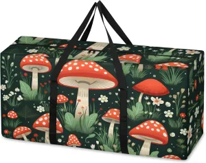 Flowers Mushrooms Extra Large Moving Bags Heavy Duty Storage Bags Colorful Mushrooms Cloth Wrap Around Handles Double Zipper Reusable Convenient Foldable Storage Tote for Travel Camping Space Save