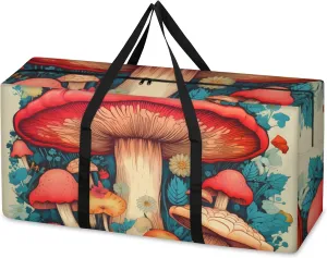 Forest Mushrooms Extra Large Moving Bags Heavy Duty Storage Bags Abstract Mushrooms Cloth Wrap Around Handles Double Zipper Reusable Convenient Foldable Storage Tote for Travel Camping Space Save