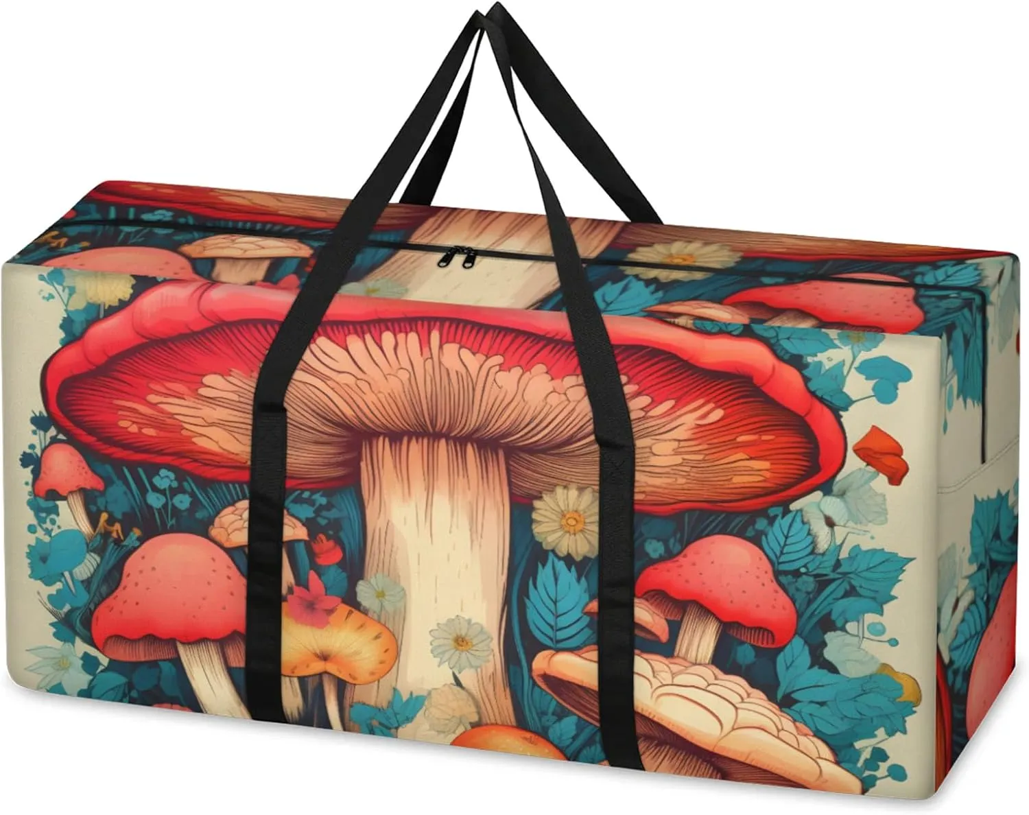 Forest Mushrooms Extra Large Moving Bags Heavy Duty Storage Bags Abstract Mushrooms Cloth Wrap Around Handles Double Zipper Reusable Convenient Foldable Storage Tote for Travel Camping Space Save