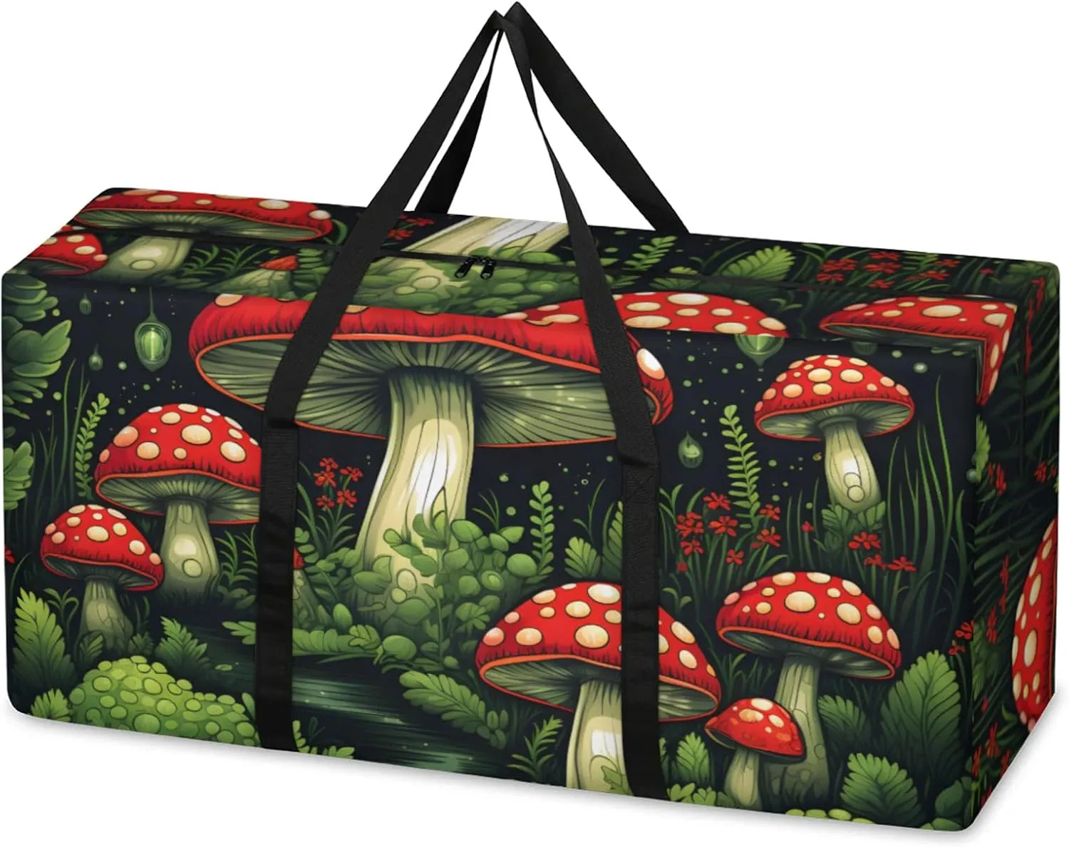 Forest Mushrooms Extra Large Moving Bags Heavy Duty Storage Bags Dreamy Mushrooms Cloth Wrap Around Handles Double Zipper Reusable Convenient Foldable Storage Tote for Travel Camping Space Save