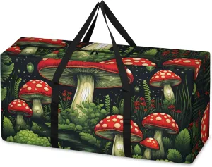 Forest Mushrooms Extra Large Moving Bags Heavy Duty Storage Bags Dreamy Mushrooms Cloth Wrap Around Handles Double Zipper Reusable Convenient Foldable Storage Tote for Travel Camping Space Save