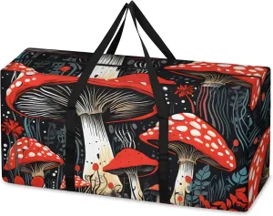 Forest Mushrooms Extra Large Moving Bags Heavy Duty Storage Bags Fantastic Mushrooms Cloth Wrap Around Handles Double Zipper Reusable Convenient Foldable Storage Tote for Travel Camping Space Save